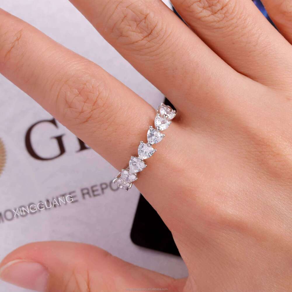 Pass Dia Test Heart Moissanite Eternity Band Ring Real 14K White Solid Gold Rings Women Wedding Fashion Jewelry