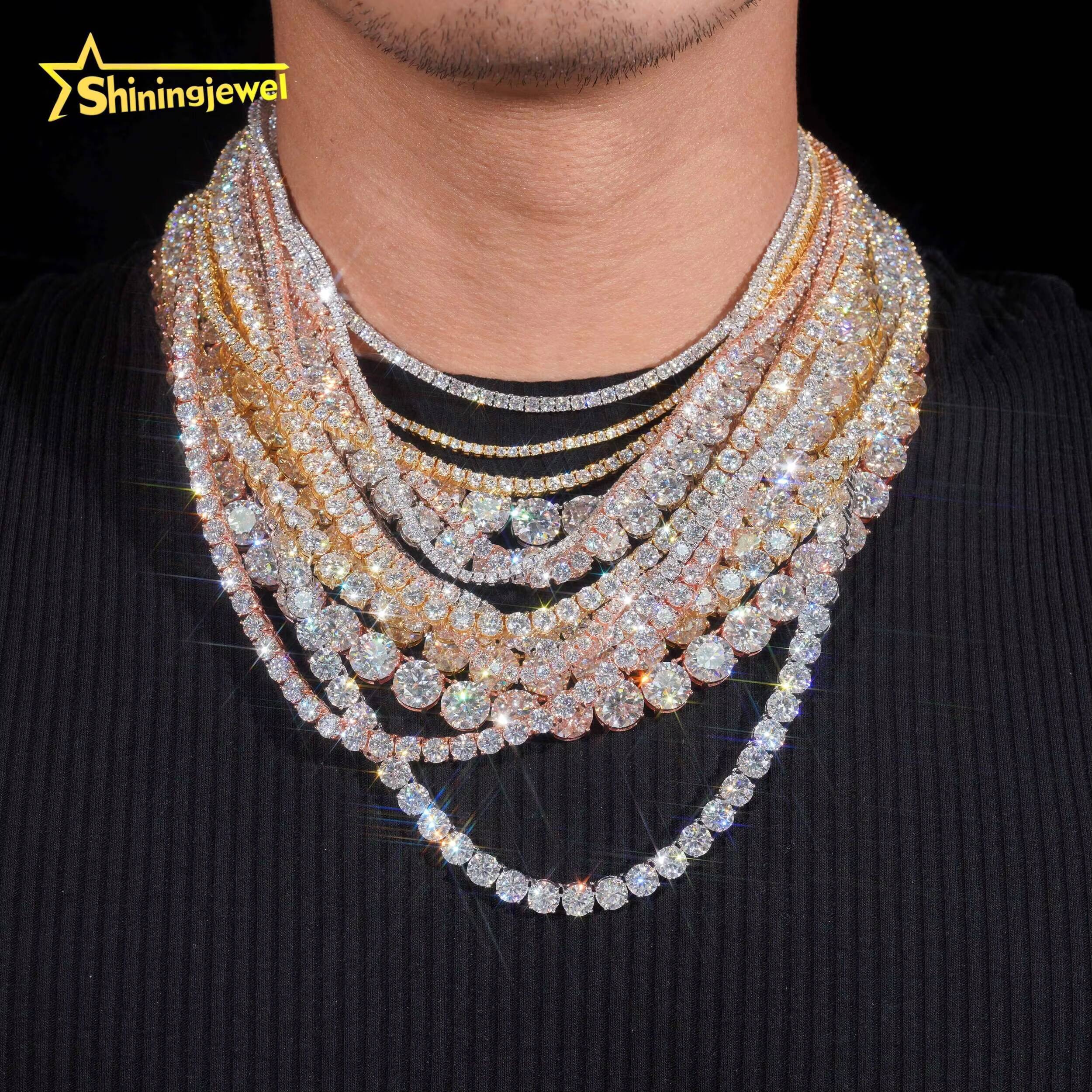 Iced Out Bling Vvs1 D Color Moissanite Diamond Tennis Chain Necklace S925 Sterling Silver