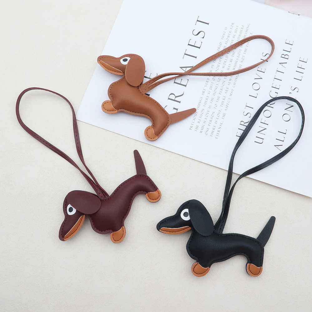 Animal Leather Bag Charms Dachshund Pendant Cartoon Leather Puppy Bag Pendant Mobile Phone Case Accessories Creative Car Accessories