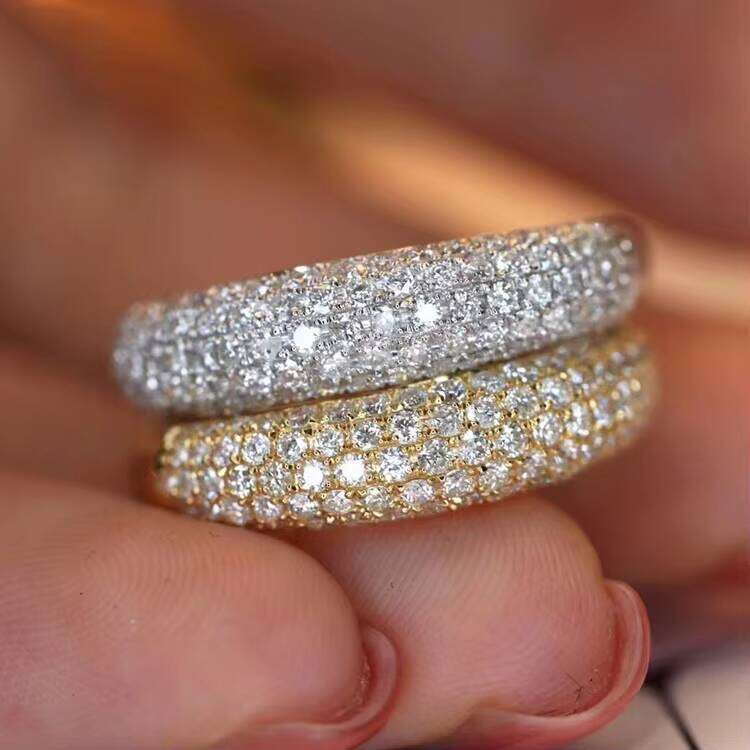 Light 5 Row Iced Out Party Anniversary 14KSolid Gold VVS Moissanite Melee Band Ring for Women Men