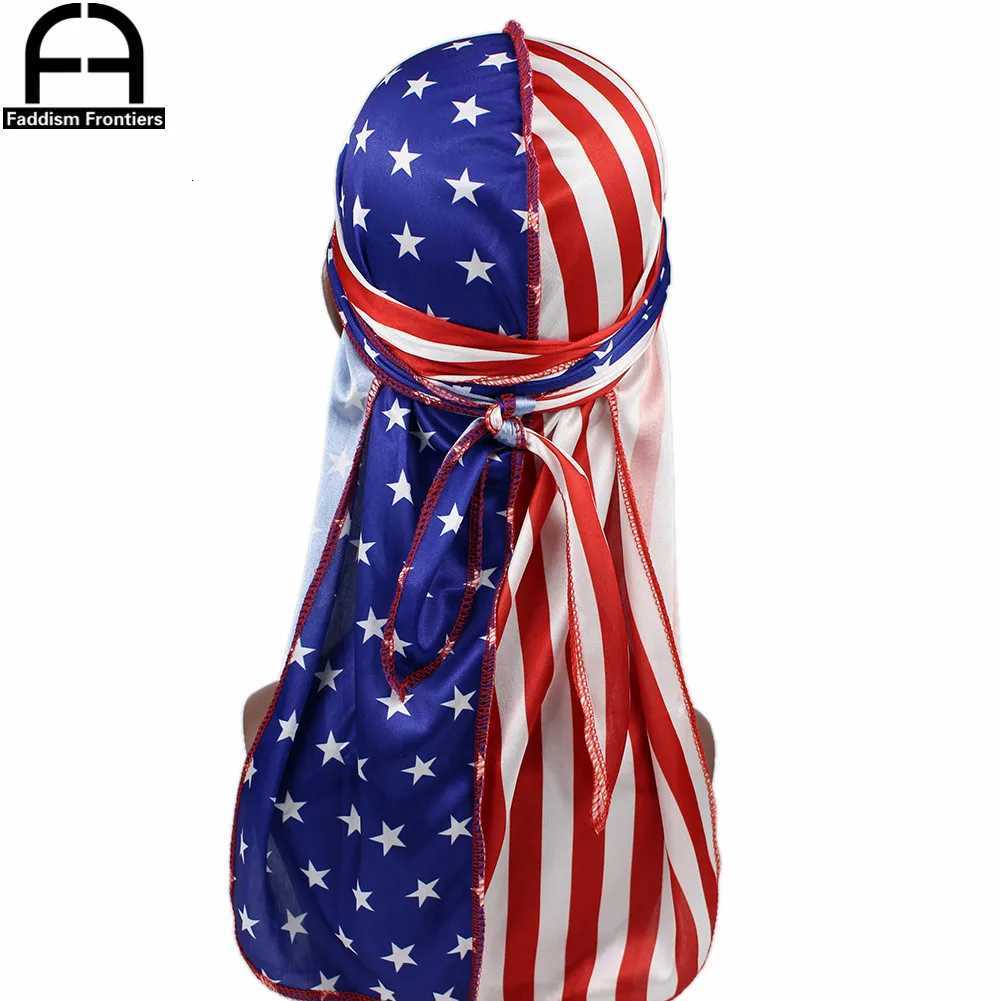 Patchwork Flag Men Silk Durag Headwrap Bandanas For Men Stars Printing Silky Durag Wave Cap Durag Z250808