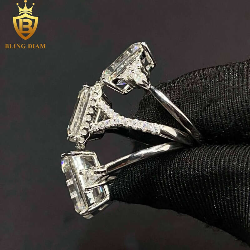 Women Jewelry Engagement Gift Ring Sterling Sier VVS Moissanite Big Dia Emerald Cut Rings