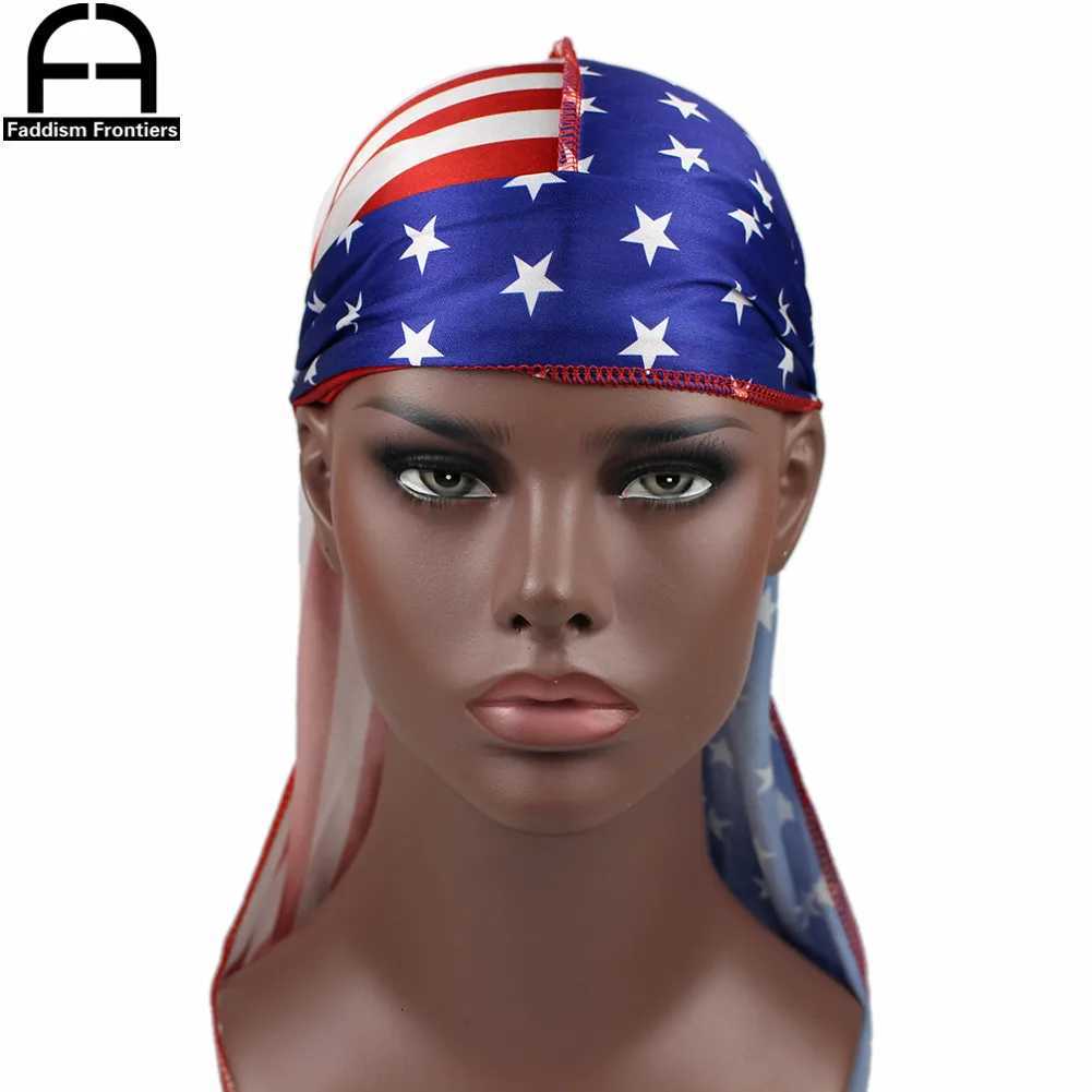 Patchwork Flag Men Silk Durag Headwrap Bandanas For Men Stars Printing Silky Durag Wave Cap Durag Z250808