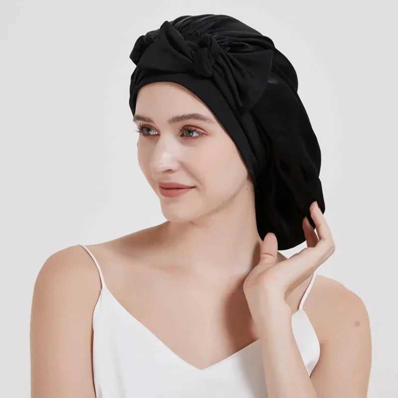 6A Grade Mulberry Silk Bonnet for Braids Locs Adjustable Wide Band Overnight Hair Protection Anti Frizz Satin Lining Z250808