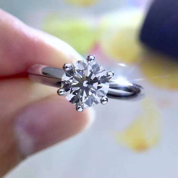 1CT Plated Six Prong Round Dia Gold Moissanite Engagement Ring for Women