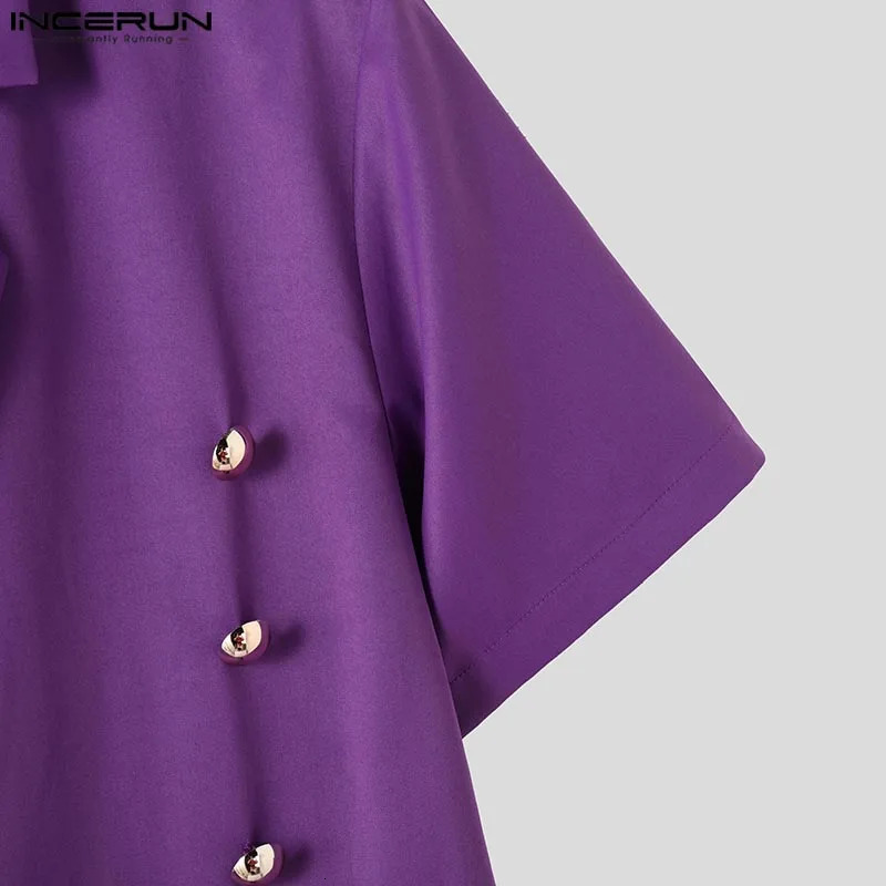 INCERUN Men Rompers Fashion Casual Pants Solid Buttons Overalls Streetwear Long Trouser Male Loose Jumpsuits Wide Leg 250804