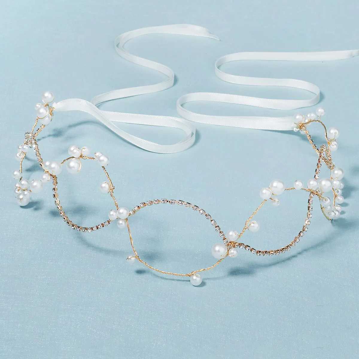 Bridal Heaear Rhinestone Pearl Band Tiara Wedding Hair Accessories for Women Hair Jewelry Piece Bridesmaid Gift Y250808