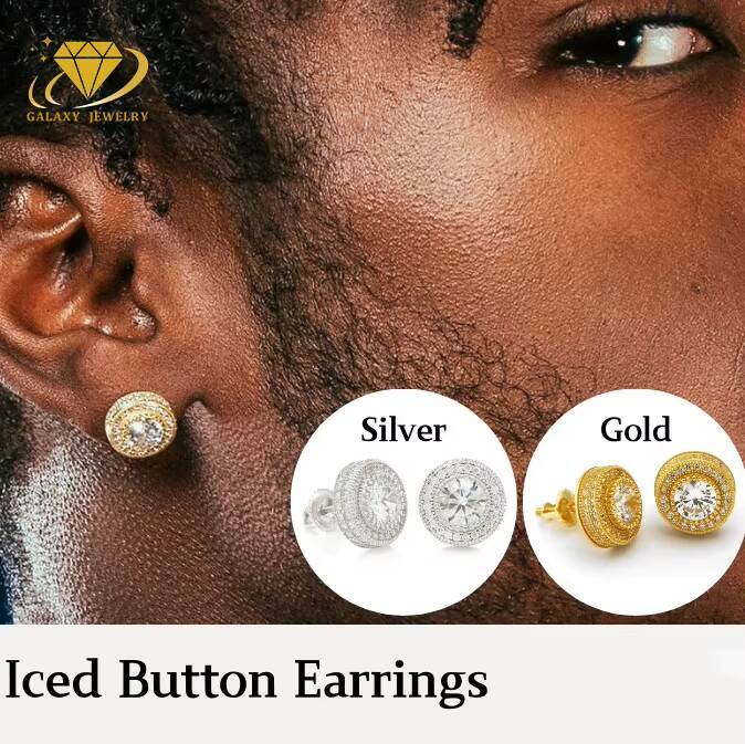 Hip Hop Studs Earrings Hot Sale Iced Out Jewelry 925 Sterling Silver Mens Round Diamond Moissanite Stud Earring