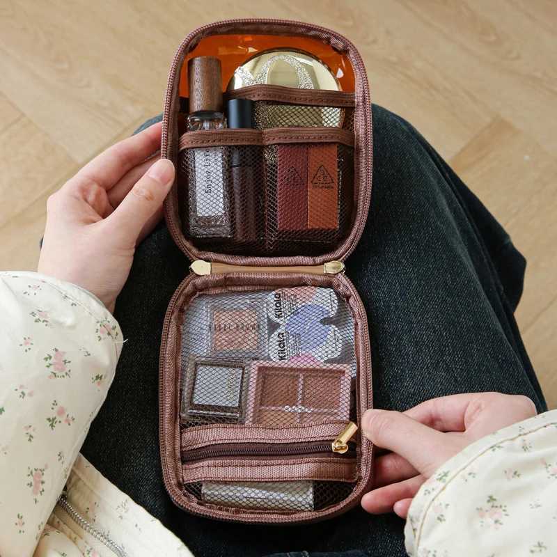 5 Makeup Bag Solid Color Zipper Cosmetic Bag Mesh Transparent Casual Travel Portable Mini W Storage Bags Y250808