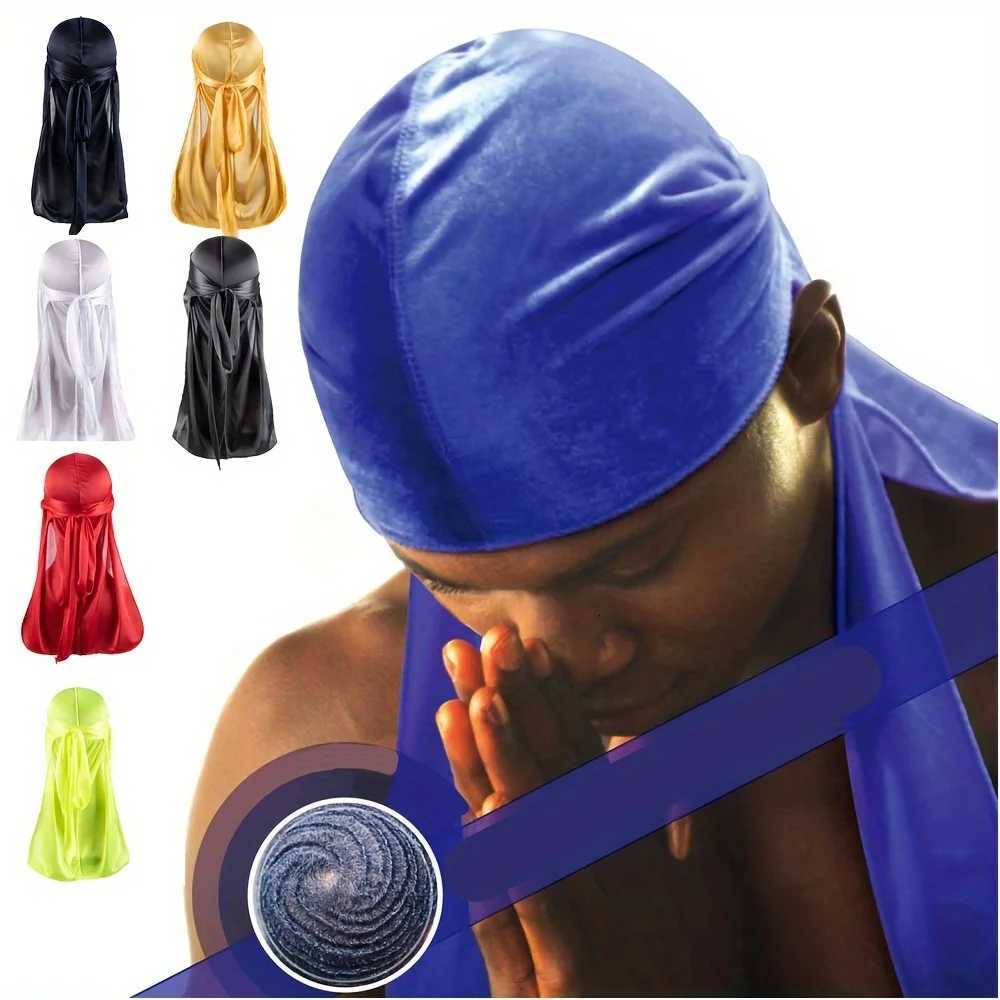 Mens Silk Durag Bonnet Bandana Silky Du Rag Doo Rag Long Tail Waves Cap Z250808