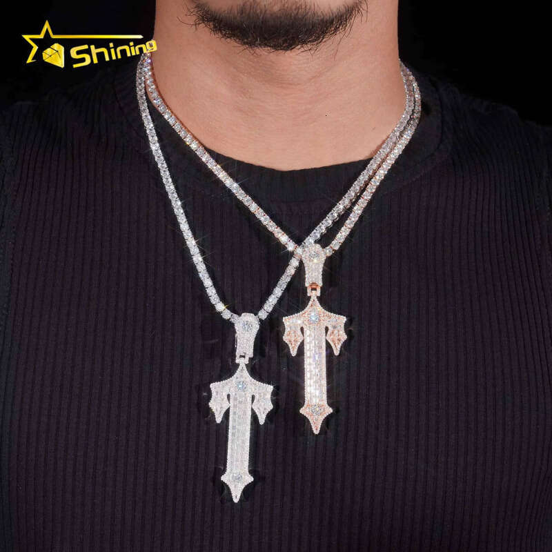 New Design Sterling Sliver Gold Plated Pass Dia Tester 2.5 Inches VVS Moissanite Iced Out Custom Cross Pendant Necklace