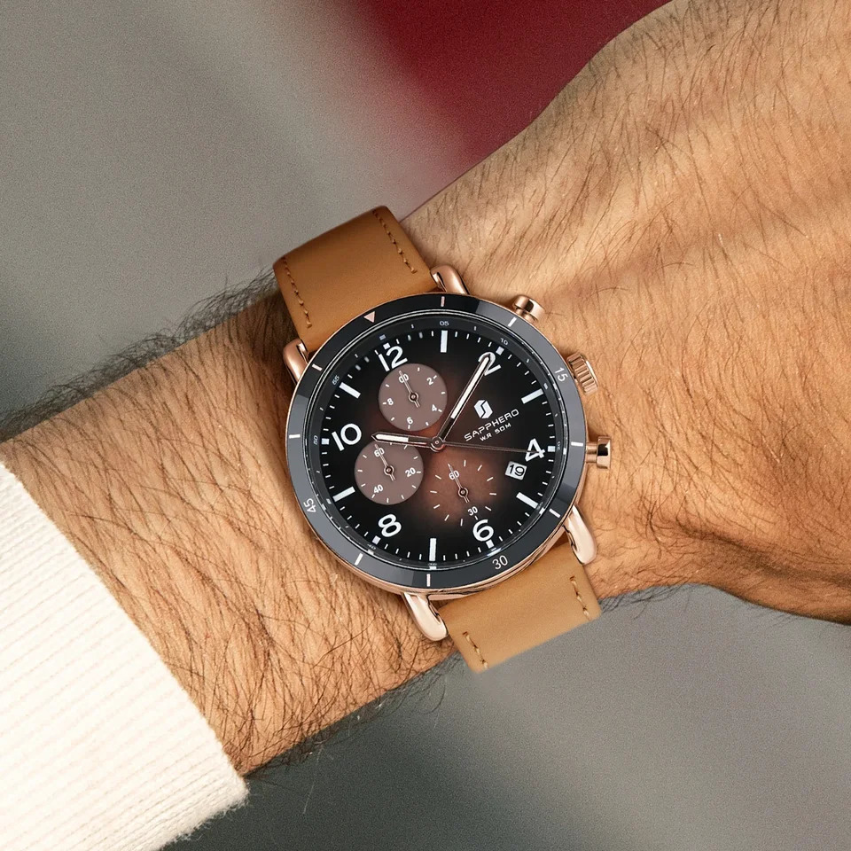 SAPPHERO Classic Business Quartz Mens Watch 5ATM Waterproof Watch Gift Box Set 42mm Large Dial Date Function Wrist Watch 250807