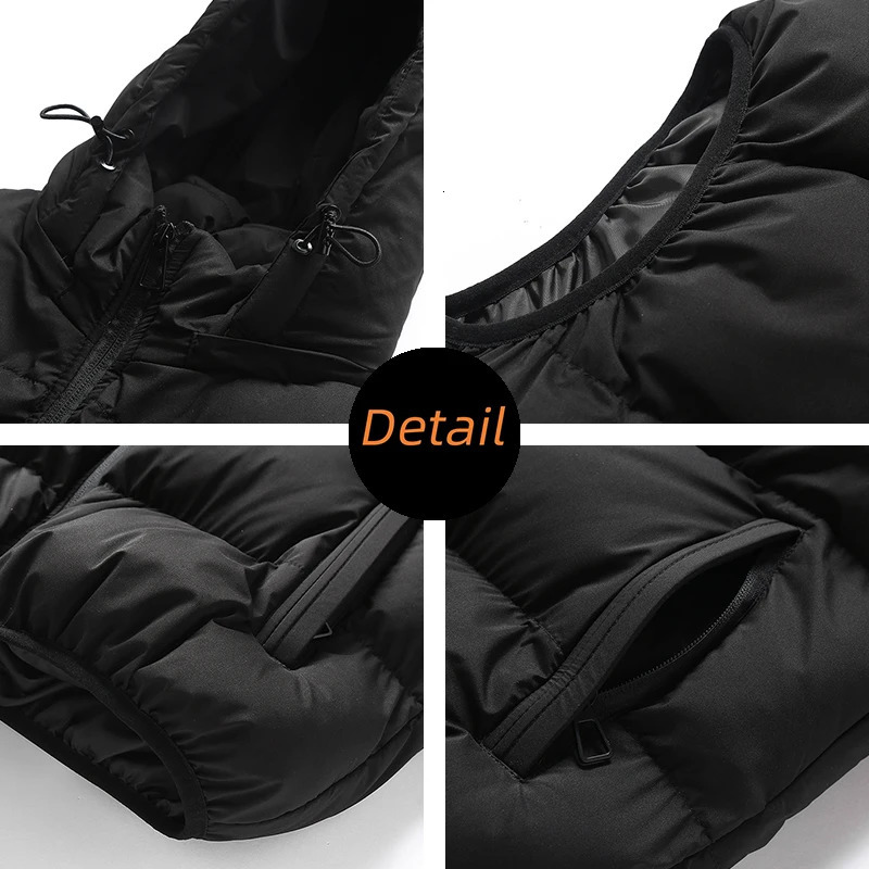 Men Trendy Sleeveless Down Thermal Hooded Vests Jackets Zipper Outdoor Winter Casual Waistcoat Windproof Jacket 250804