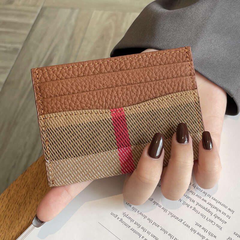 New Top Layer Cowhide Stitching Holder Ins Exquisite Small Plaid Multifunctional Card Coin Clip