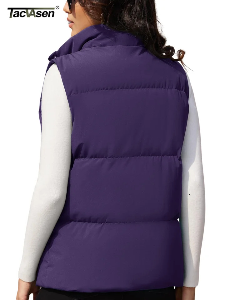TACVASEN Winter Puffer Duck Feather Down Coats Womens Warm Sleeveless Outwear Waistcoats Zip-up Button Lightweight Padded Vests 250804