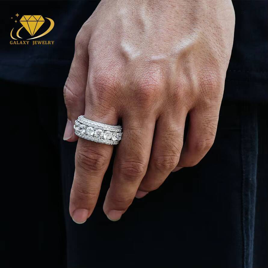 Hip Hop Jewelry Custom Rings 18k Gold Plated 925 Sterling Silver Moissanite Rings Cuban Link Ring for Men