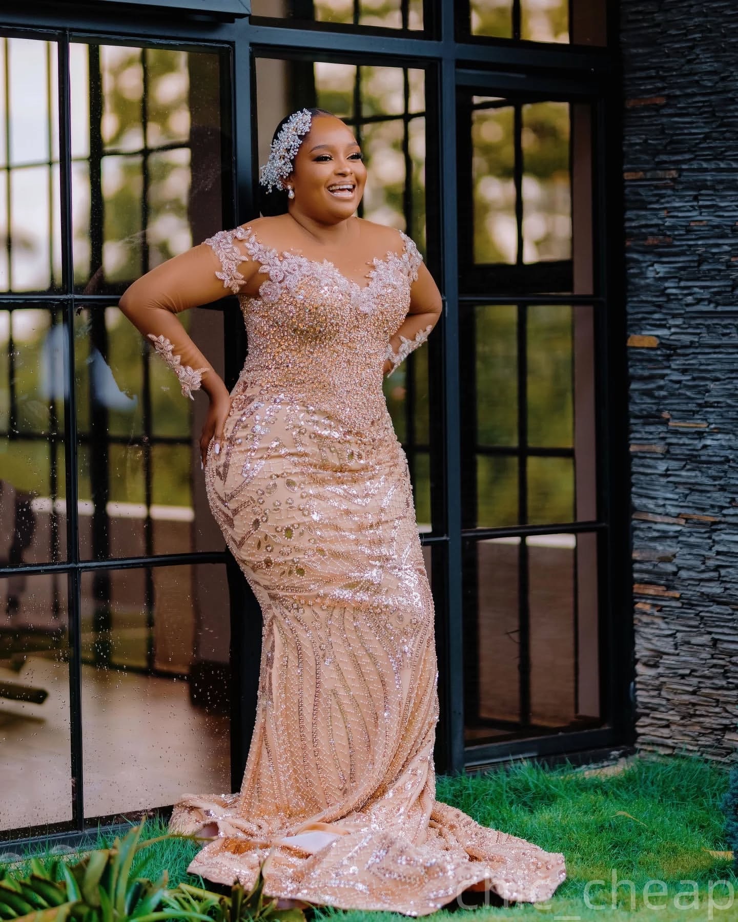 Mermaid Champagne Prom Dresses 2025 Lace Crystals Sheer Neck Sparkly Evening Formal Party Second Birthday Engagement Gowns Plus Size Dress For Special
