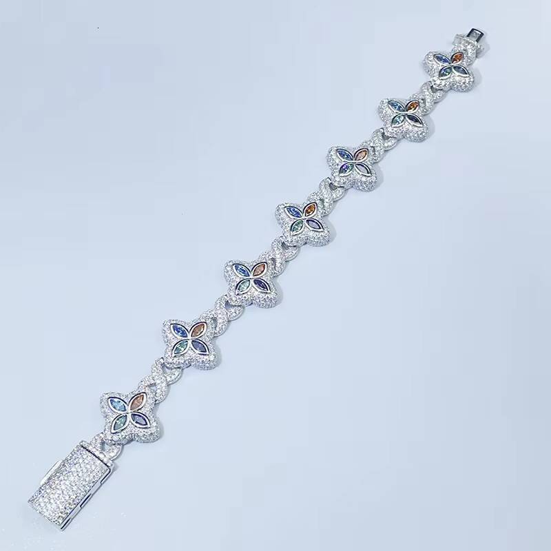 New Arrive Beautiful Flower Chain Bracelet Iced Out Chain Hip Hop Jewelry Moissanite S925 Silver Cuban Chain Bracelets With GRA