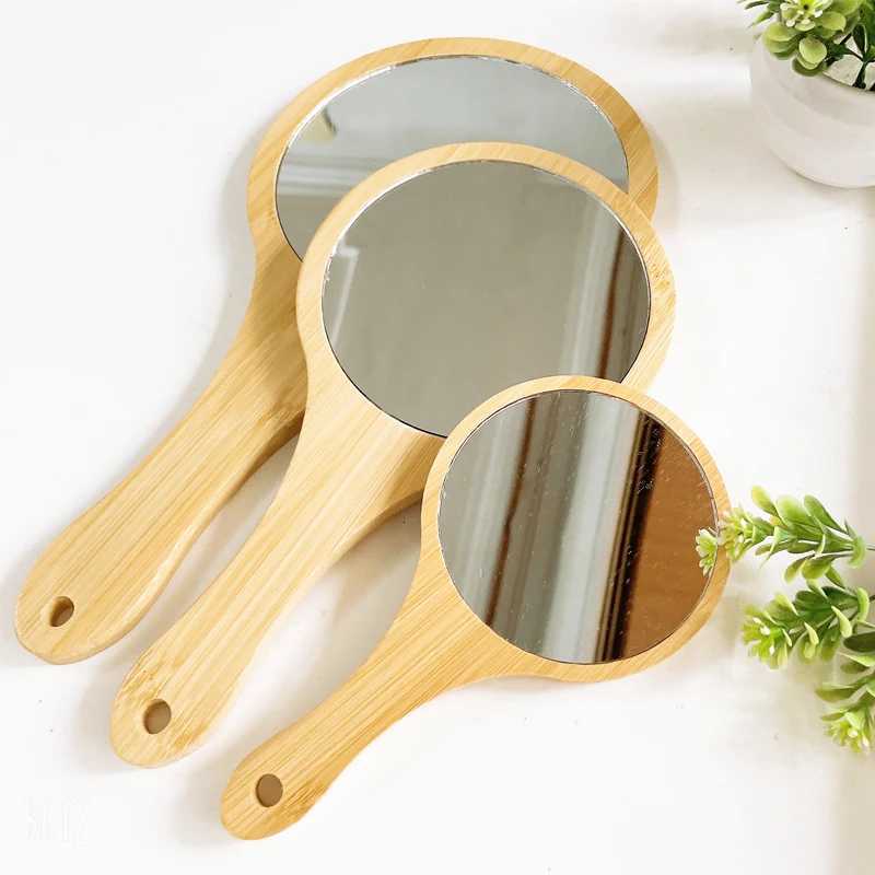 New Small Portable Bamboo Makeup Mirror Handmade Handle Round Cosmetic Mirror with Single Handle Personal Vanity Handheld Mirror Z250807