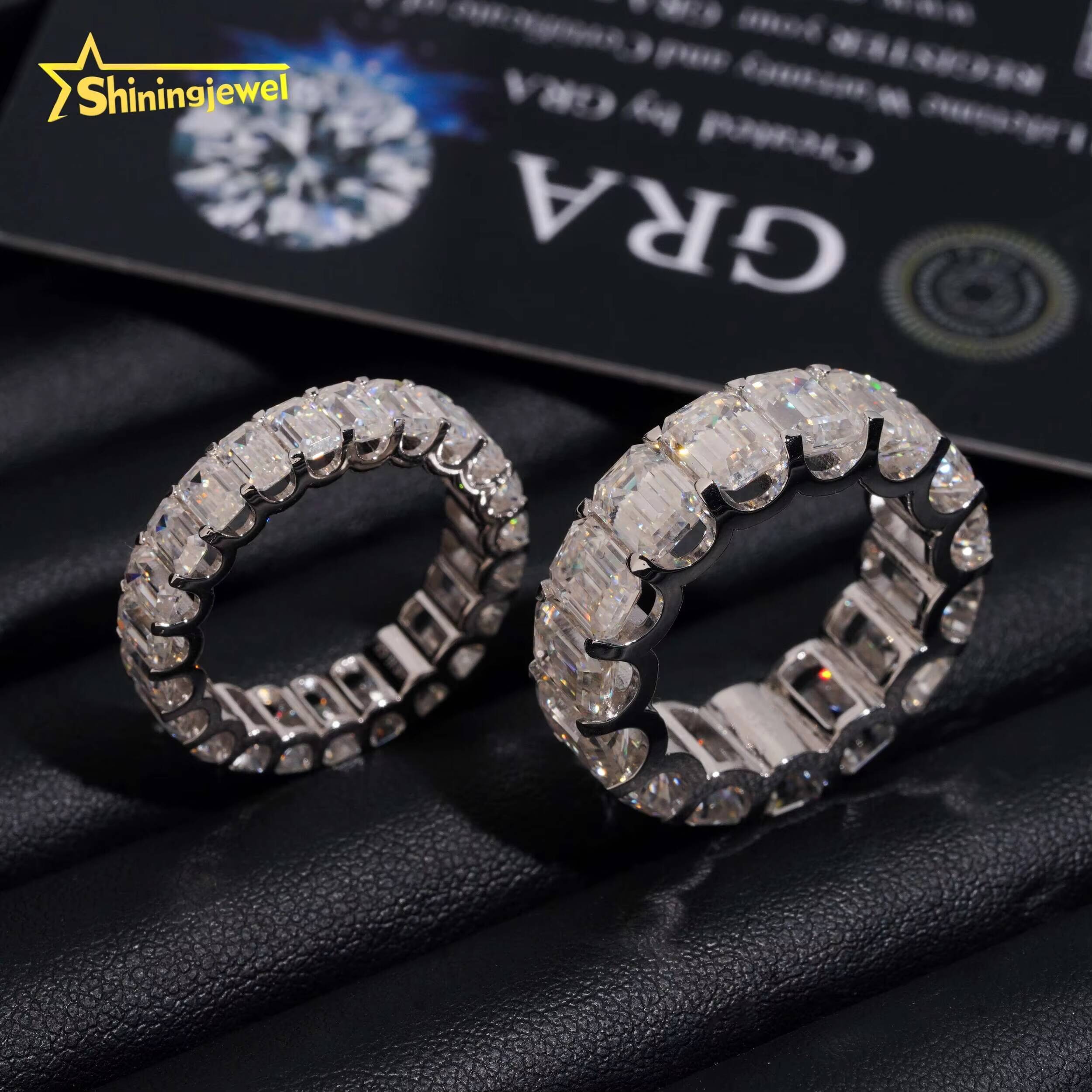 Wedding Jewelry VVS Moissanite Bands Bling 925 Sterling Silver 5x7 3x5 Emerald Eternity Band Ring Engraving Service Available