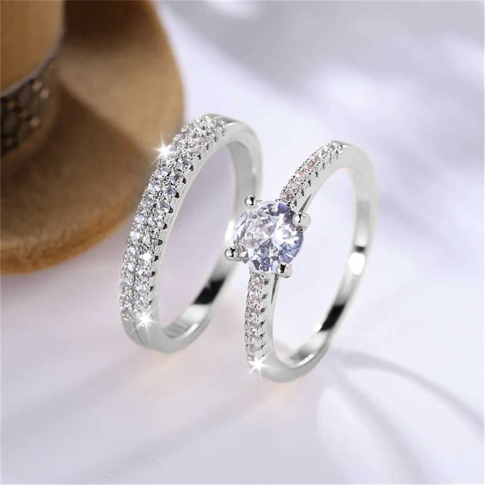 2pcs Small Round White Zircon Stone Ring Set Promise Gold Color Wedding Engagement Jewelry For Women Y250808