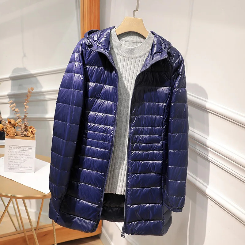 Female Long Warm Down Coat with Portable Storage Bag Women Light Down Jacket Ladies Overcoats Hip-Length High Street 250807