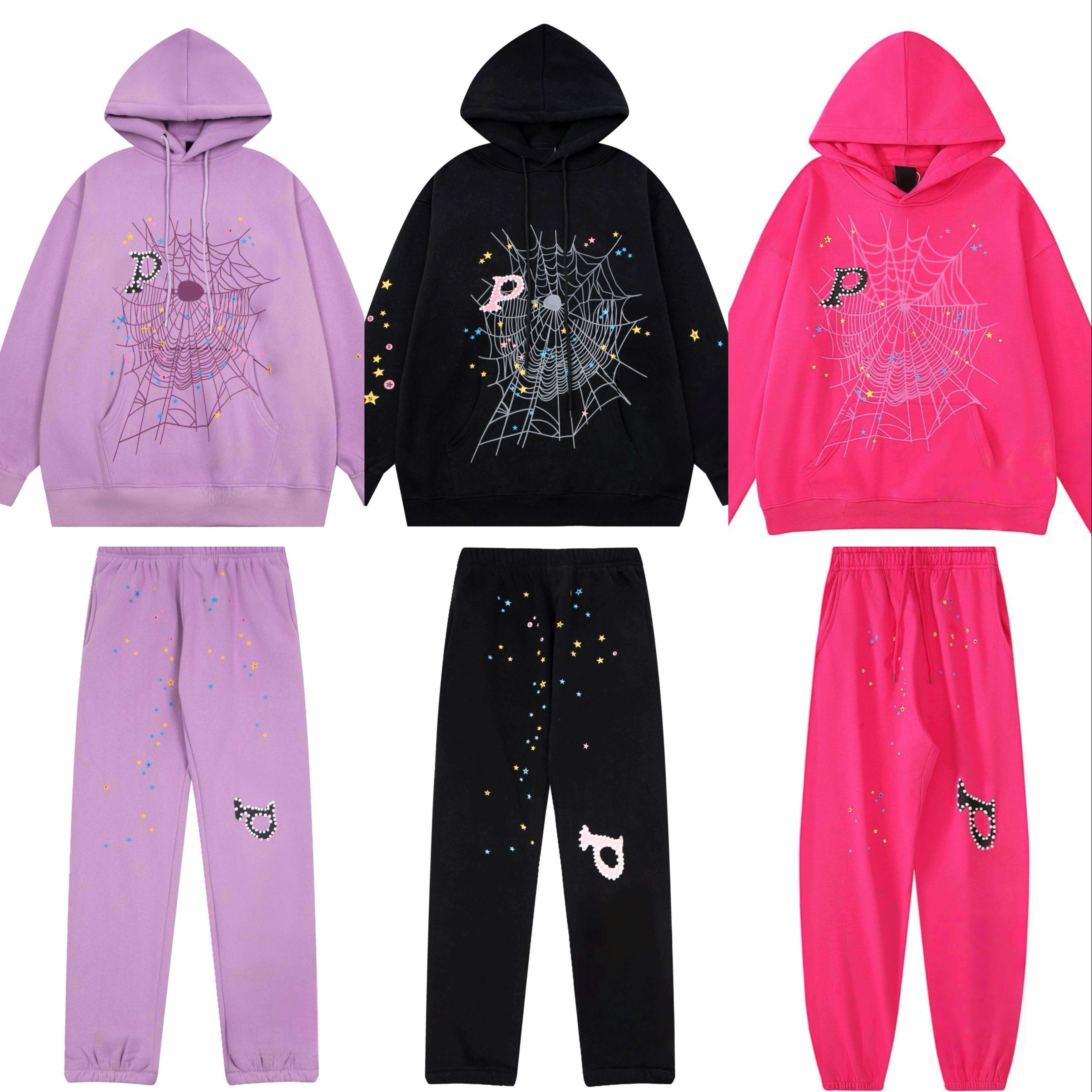 Spider Hoodie Set Young Thug Mens and Womens Hoodies - Mans Sportswear Foam Street Graffiti Vintage Pink Sweatshirts Y2k Pullovers Pants Black Hoody Tracksuit