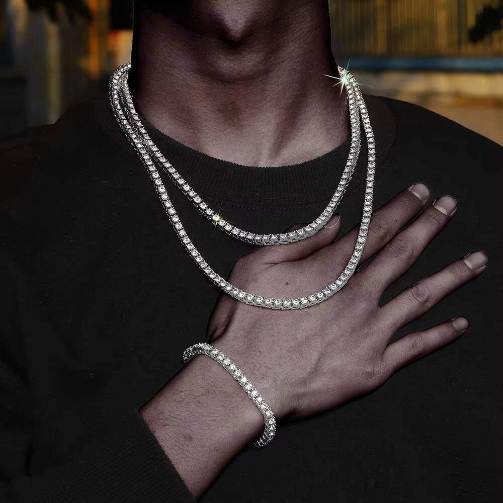 RINNTIN MON01 Wholesale Factory Price 925 Sterling Silver Iced Out 2mm 3mm 4mm 5mm VVS Moissanite Tennis Chain Necklace