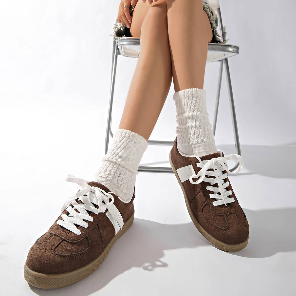 Women Classic Brown Spliced German Trainer Flat Sneakers for Men's Spring Autumn New Casual Lace-up Sporty Shoes ddmysaturn