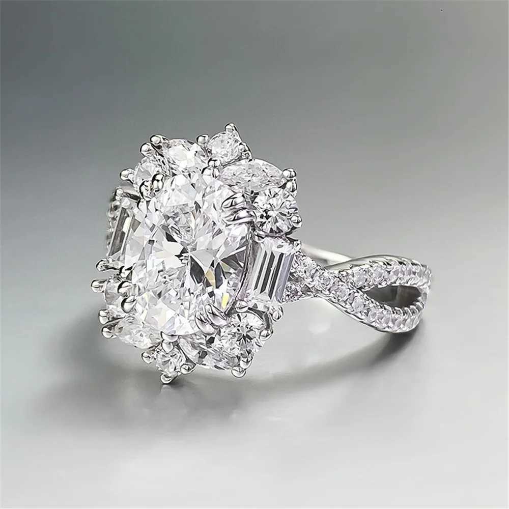 Cute Female White Zircon Stone Silver Color Wedding Rings Promise Open Adjustable Engagement Jewelry for Women Y250808