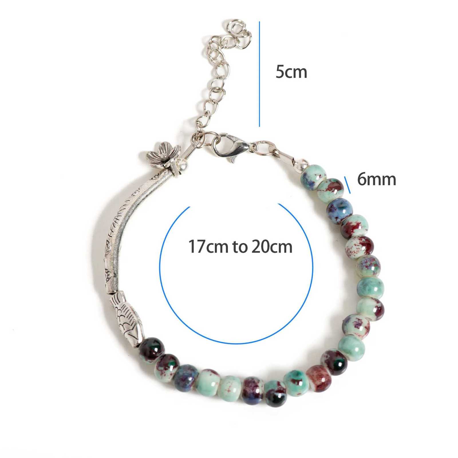 Handmade Floral Fish Ceramic Beaded Bracelet Adjustable Boho Elegant Jewelry with Silver-Plated Accents for Women 001188 Z250807