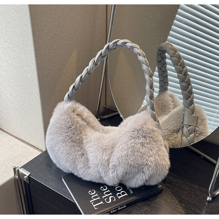 Luxury Brand Designer Bag 2024 Winter New Simple Plush Single Shoulder Bag For Women, Braided Underarm Bag, Handbag, Niche Design Single Shoulder Bag