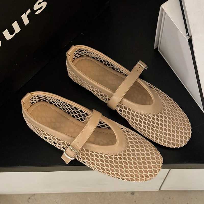 Breathable Mesh Black Ballet Shoes for Women Spring Summer Fashion Flats Soft Sole Round Toe Girls Daily Walking Street Sandals W250808