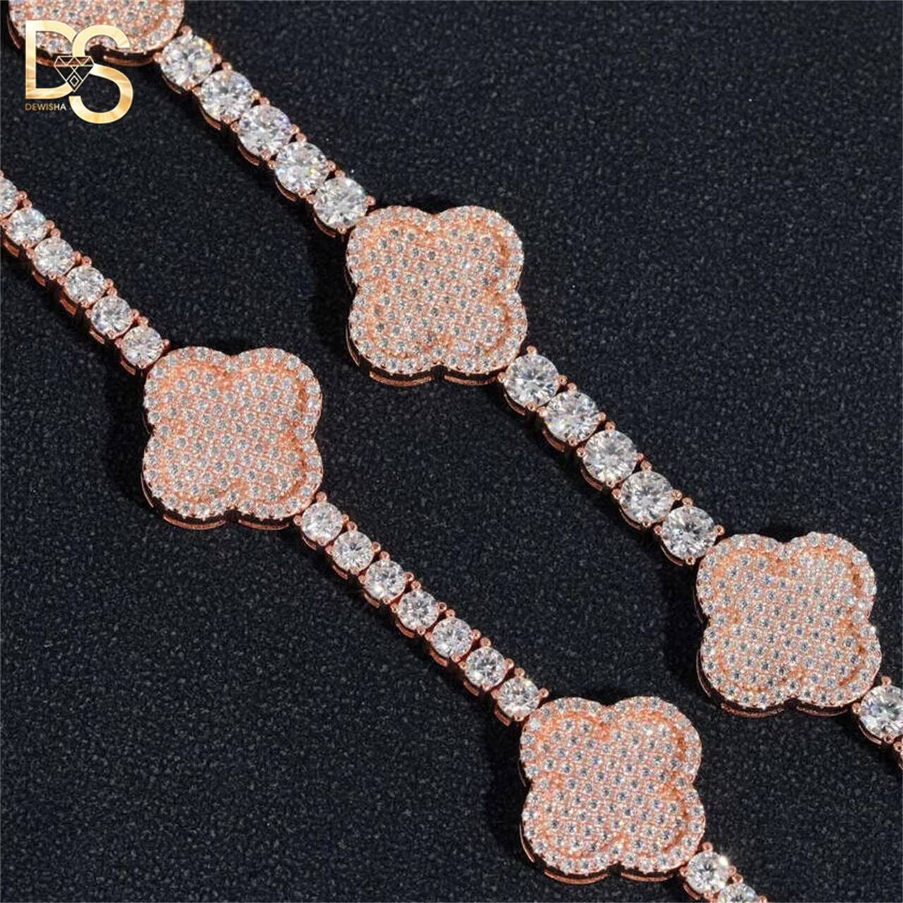 925 Sterling Silver Moissanite Diamond Tennis Bracelet Four-leaf Clover Flower Men and Womens 3MM/4MM Tennis Chain Jewelry