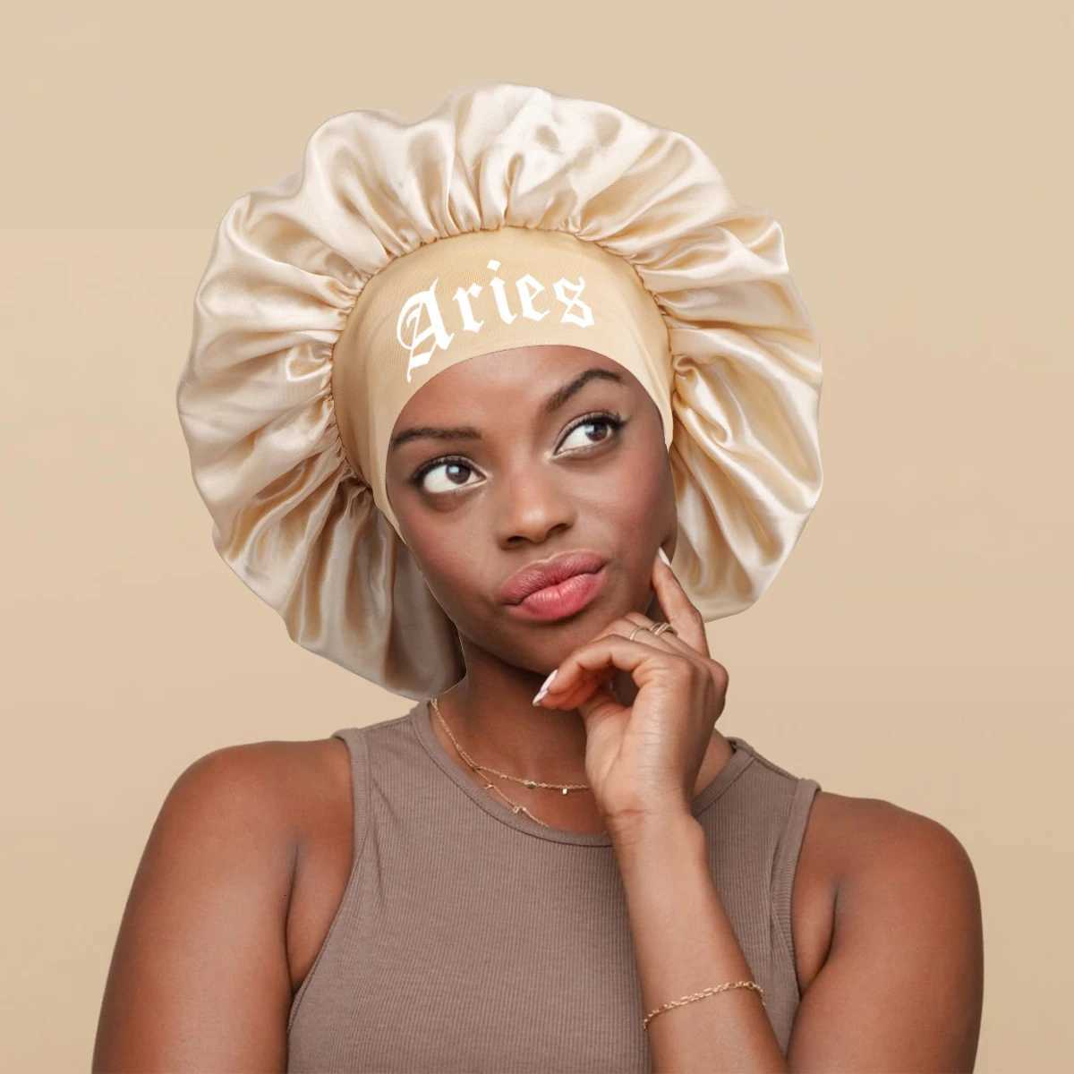 1PConstellation Printing Satin Wide Band Sleep Bonnet Soft Sleeping Bonnet with Wrap Band Make Up Washing Face Daily Use Bonnet Z250808