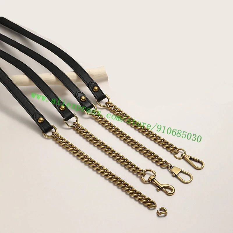 Black Leather Antique Brass Gold Metal Chain Shoulder Strap For ner Women Handbag Lady Camera Bag Purse Nonadjustable 250801