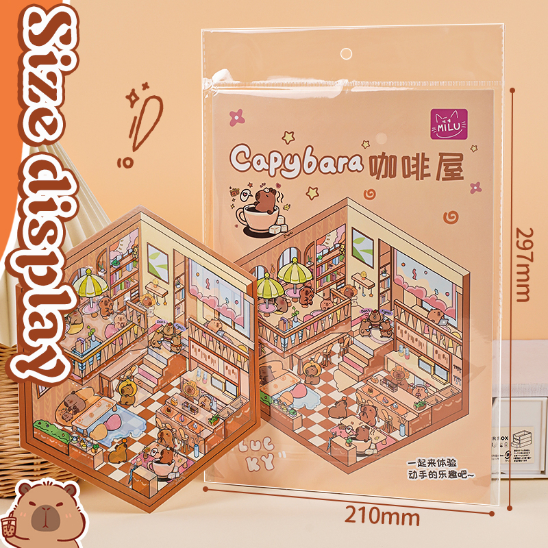 Capybara Scene Stickers for Kids - 3D DiY Stress Relief Miniature Scenario Sticker Painting