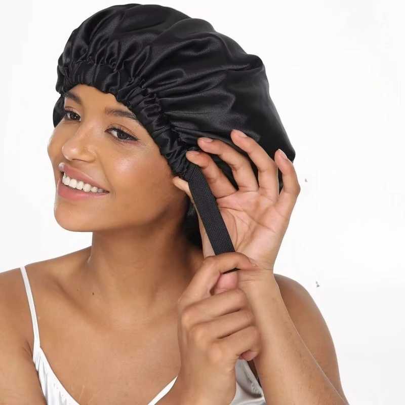 Satin Hat for Sleeping with Invisible Adjustable Buckle Double Layer Soft Comfortable Hair Care Shower Bonnet Z250808