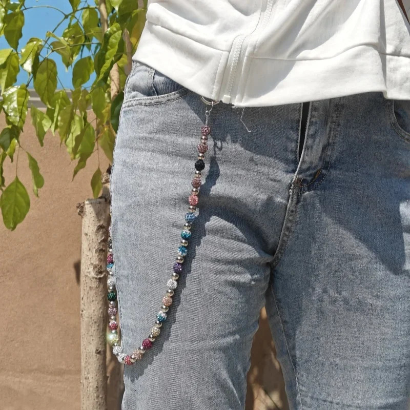 Fashion Round Bead Rhinestone Multicolor Punk Pants Chain Unisex Ones Waist Accessories Multi-functionChain For Bag 250807