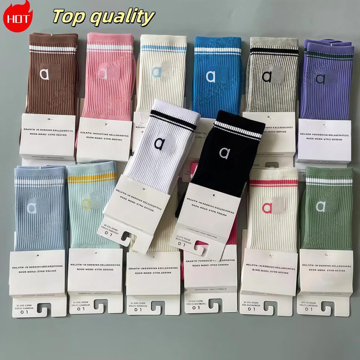 Wholesale of new yoga towel soles, mid-calf men's and women's sports lettered trendy socks, Aluo running cotton socks