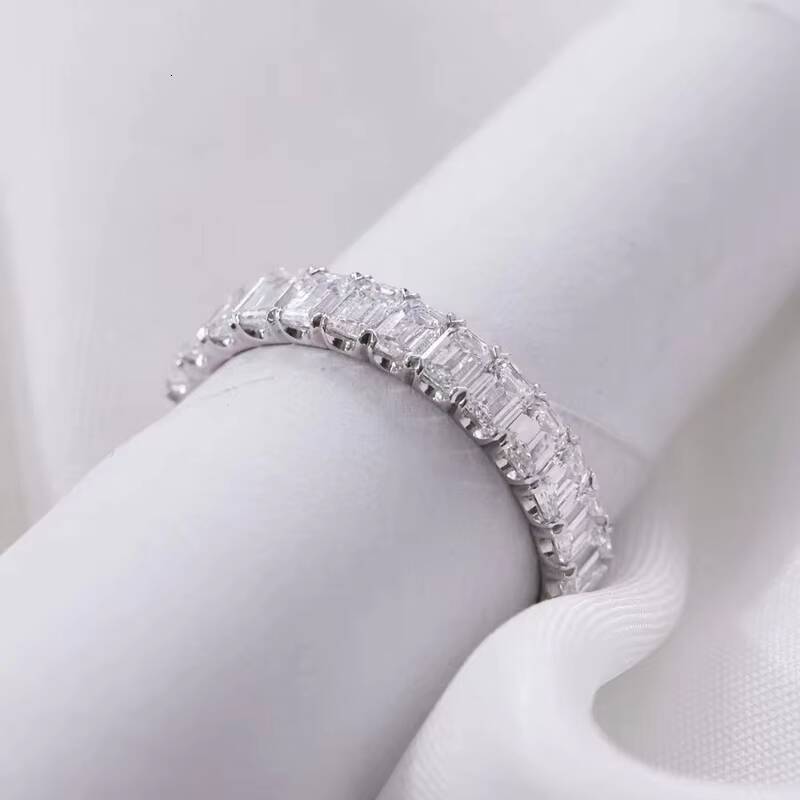 High Quality 925 Silvet14k Solid White Gold Full Eternity Ring Setting Emerald Cut Eternity Engagement Wedding Band Ring