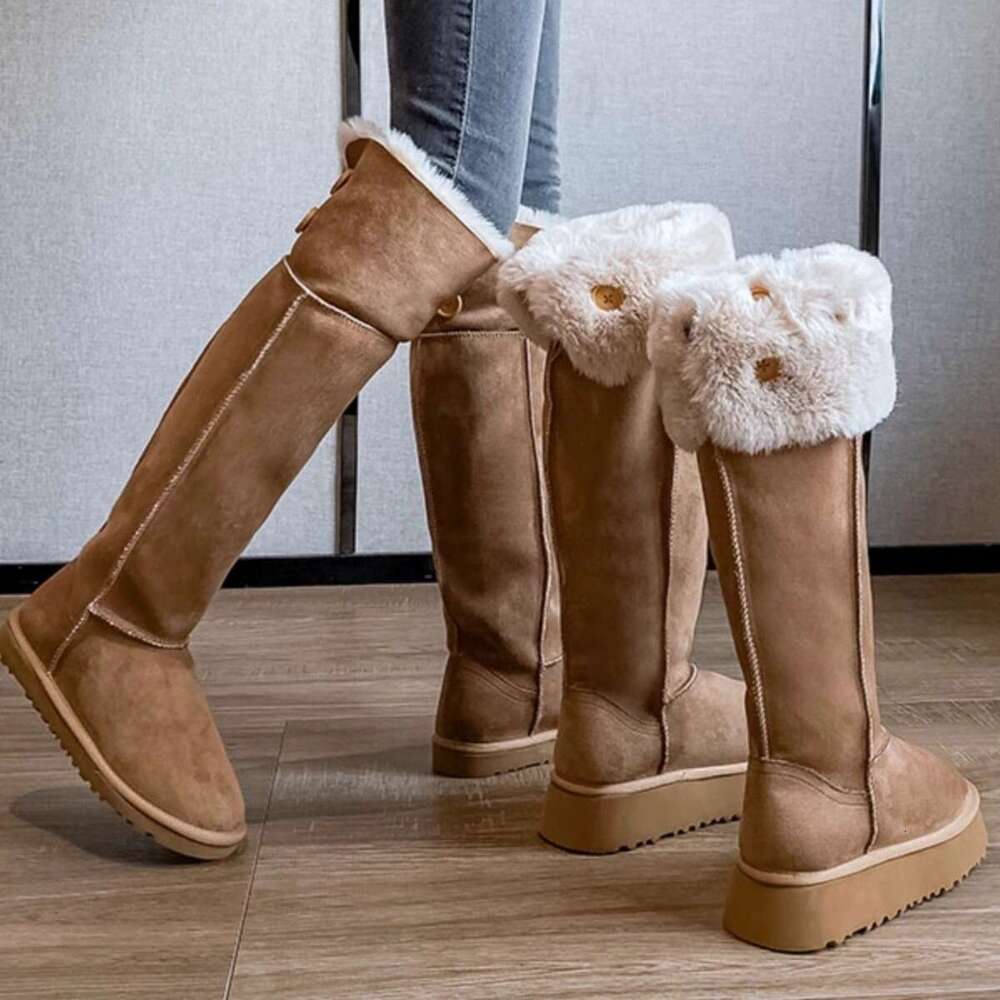 Women's Snow 2025 New Winter High-End Two-Way Button Long Warm Height-Increasing Northeast Fur Boots