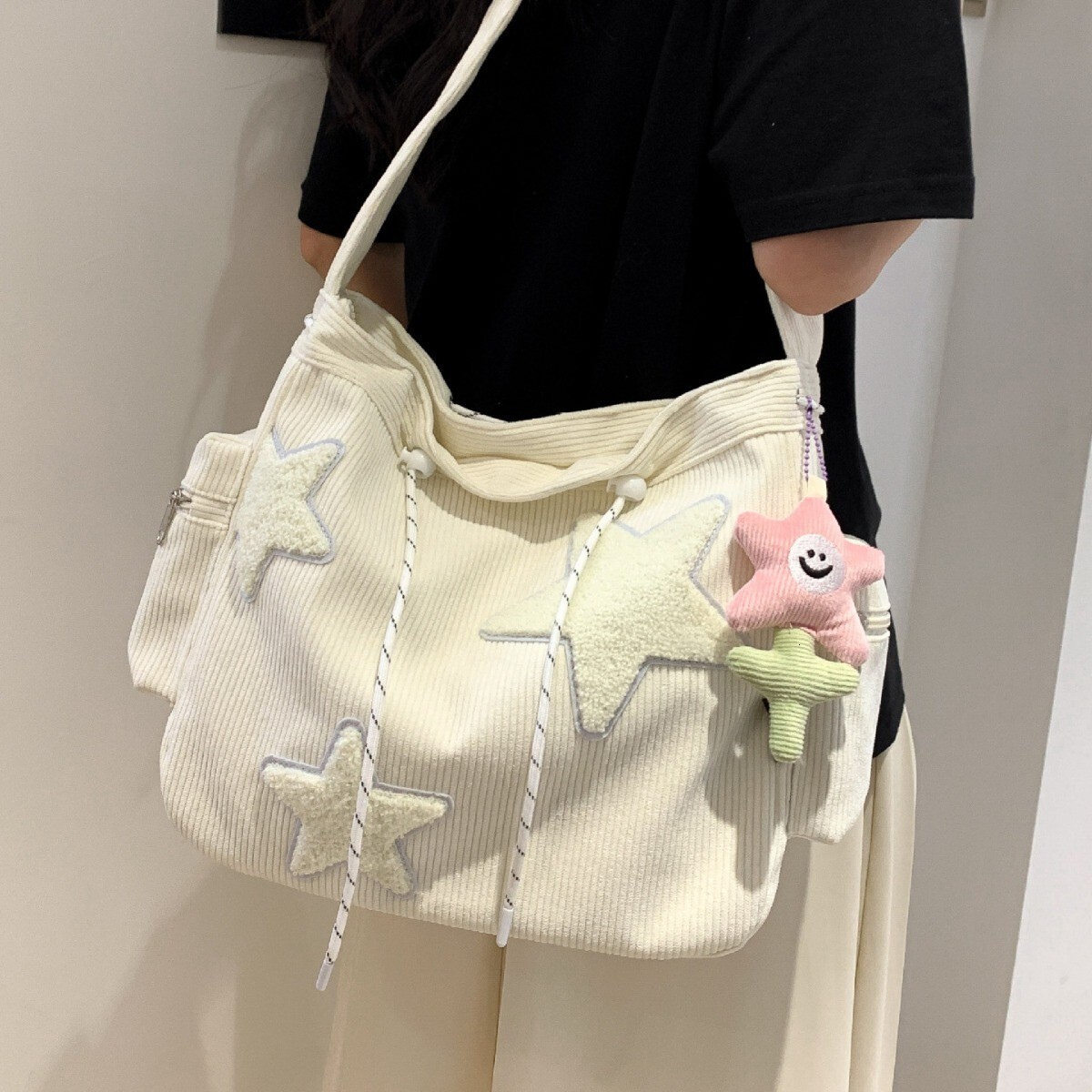 2025 Autumn New Women s Shoulder Bag Cute Student Handbag Large Capacity Star Corduroy Bag Autumn New Designer Bag Women s Crossbody Bag