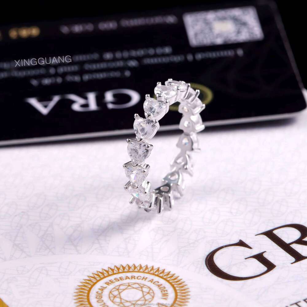 Pass Dia Test Heart Moissanite Eternity Band Ring Real 14K White Solid Gold Rings Women Wedding Fashion Jewelry