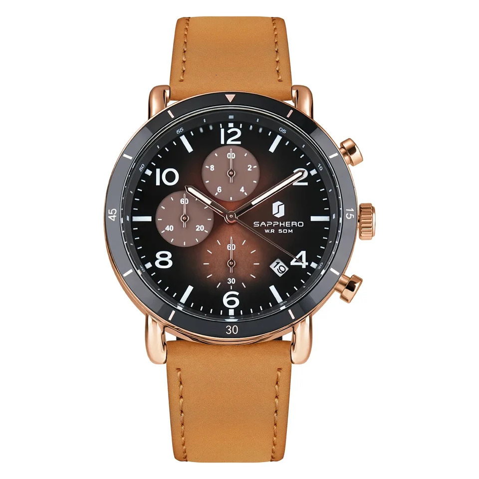 SAPPHERO Classic Business Quartz Mens Watch 5ATM Waterproof Watch Gift Box Set 42mm Large Dial Date Function Wrist Watch 250807