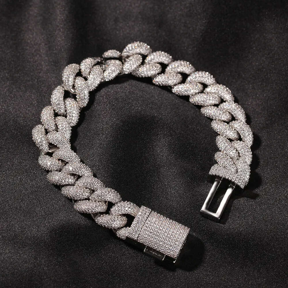 Wholesale Hip Hop Jewelry Vvs1 Iced Out Link Sier 18mm Dia Moissanite Cuban Chain Bracelet