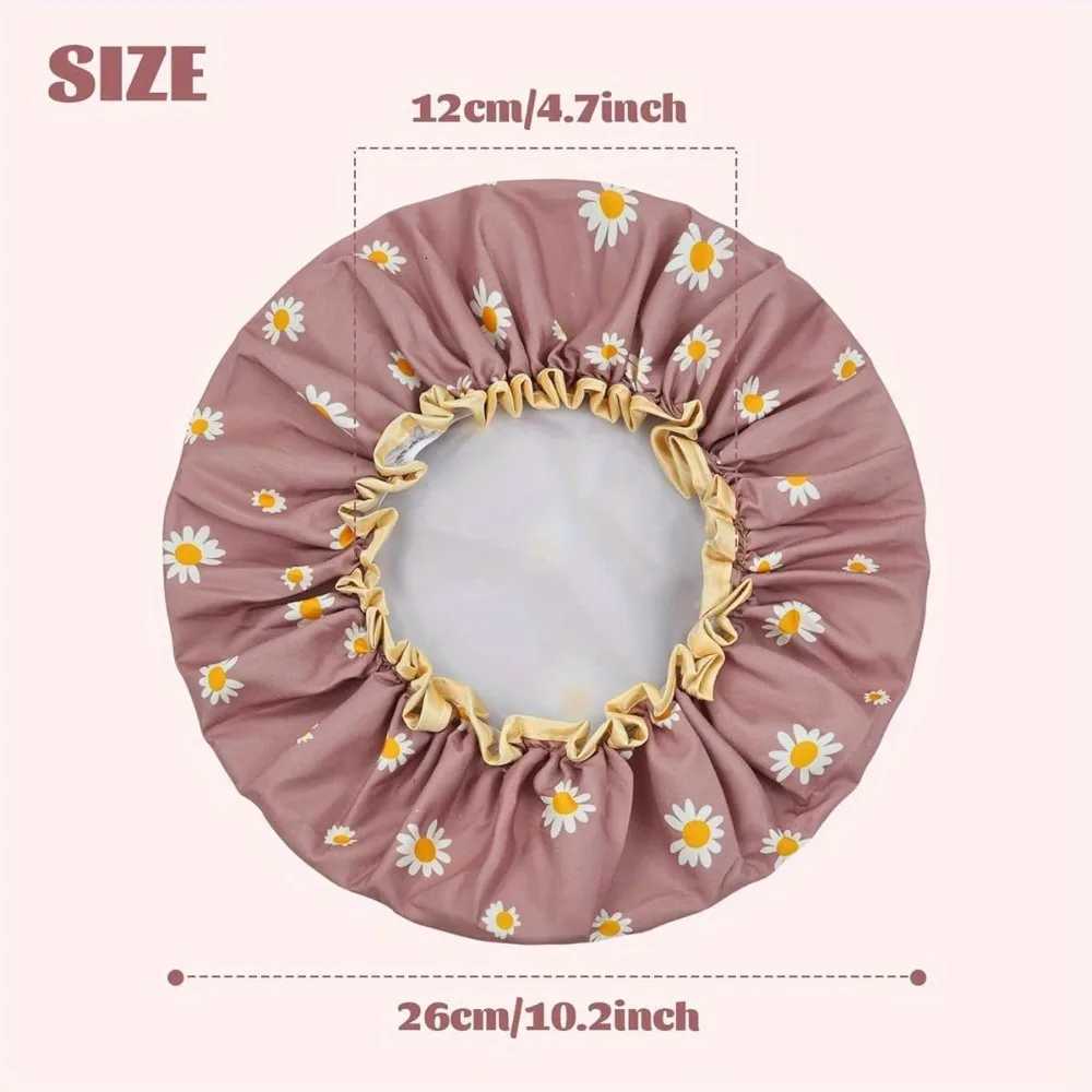 Satin Lined Shower Cap Adjustable Waterproof Bath Hair Bonnet with Silky Fabric for Women Travel Z250808