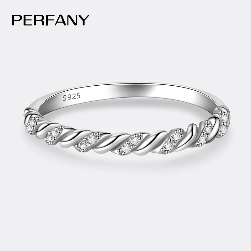 100% Pure Silver Twisted Pattern Ring for Women by PERFANY GRA Laboratory Diamond Wedding High End Jewelry 250717