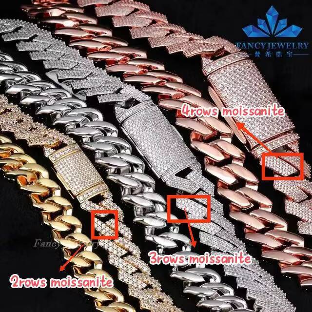 2025Fancy Advanced Customization 925 Sterling Silver Heavy Weight Hand-set Stone Moissanite Iced Out Cuban Link Chain