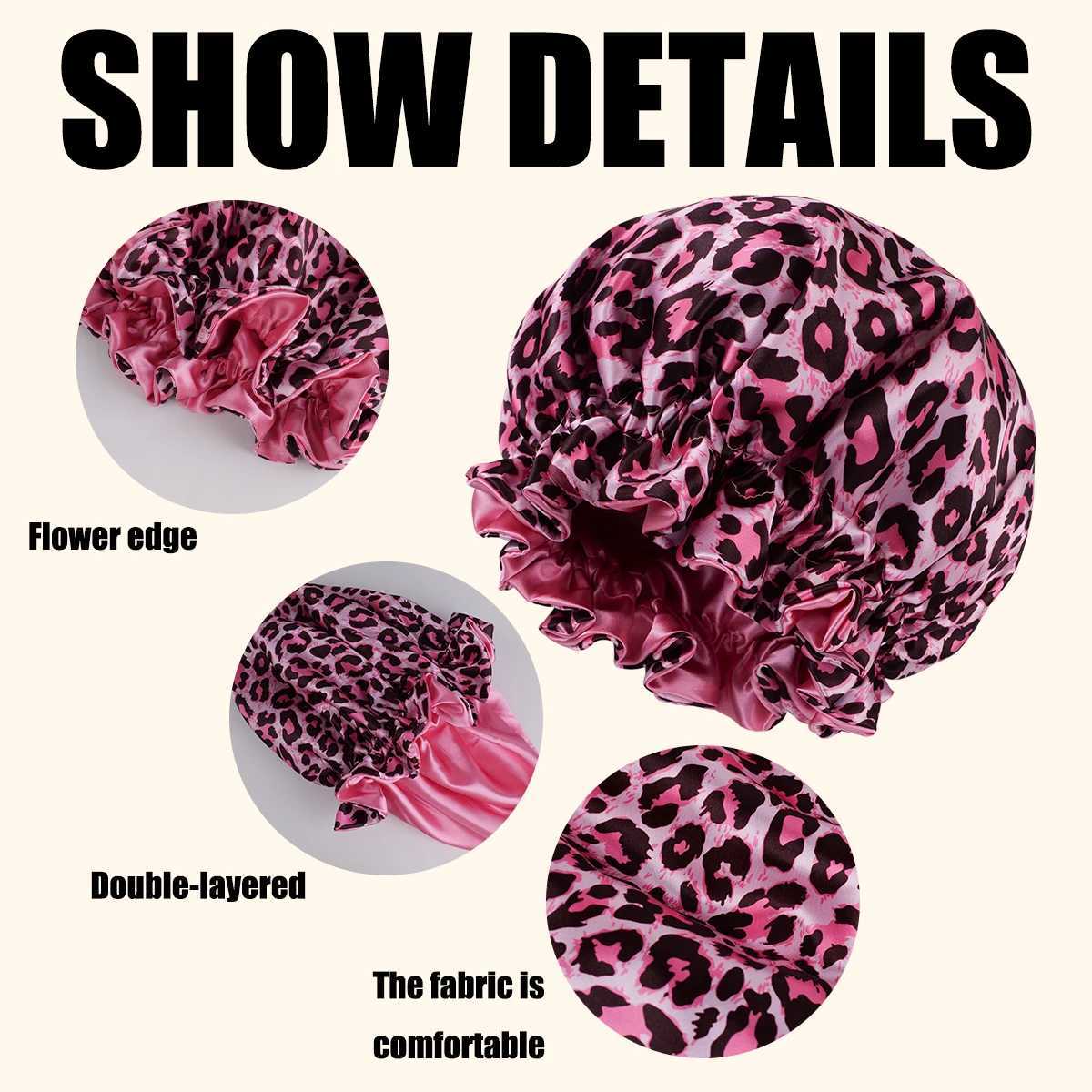 1PC Leopard Print Satin Silk Bonnet Double Layer Sleep Cap Comfortable Casual Hair Care Hat for Daily Use Z250808